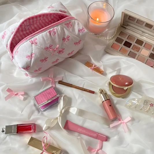 Trousse de Maquillage Douceur Féminine - Motif Nœuds Roses