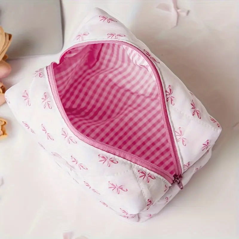 Trousse de Maquillage Douceur Féminine - Motif Nœuds Roses