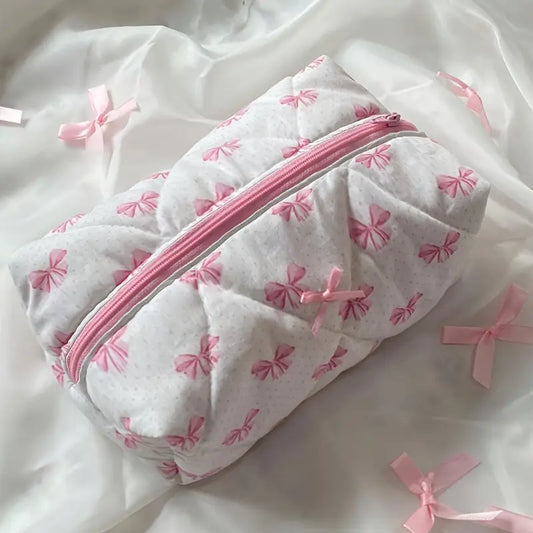 Trousse de Maquillage Douceur Féminine - Motif Nœuds Roses